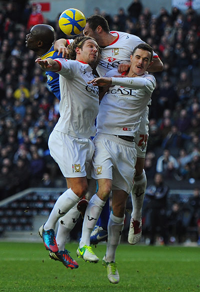 MK Dons v Wimbledon: Mid-air collision