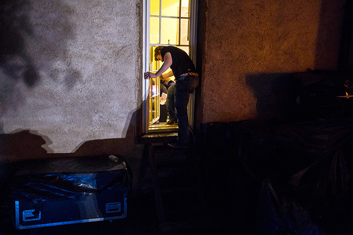 Other voices: Bands and crew have to climb through a window to get into the church
