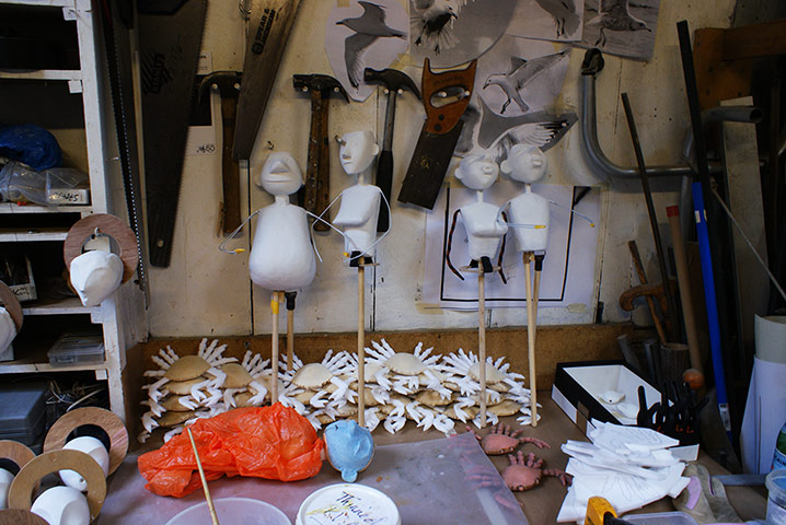 Little Angel: Puppets at an early stage of development in the workshop