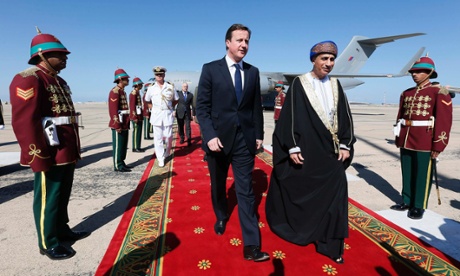 British Prime Minister David Cameron is met by Oman's Deputy Prime Minister for the Council of Ministers, Sayyid Fahd bin Mahmoud al-Said on his arrival in Muscat, Oman. Cameron's visit to Oman comes as BAE systems have agreed a £2.5 billion deal with Oman for 12 Typhoon fighter jets and eight Hawk aircrafts. Read more on the story.