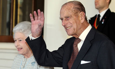 The Duke of Edinburgh waves during a state visit by the Indonesian president