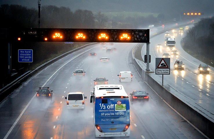 Uk flooding continues: Weather brings hazardous conditions on the M5 Motorway in north Somerset