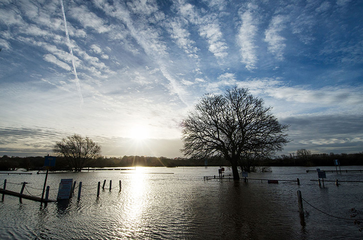 Uk flooding continues: A flooded car park on the banks of the River Trent, Nottinghamshire