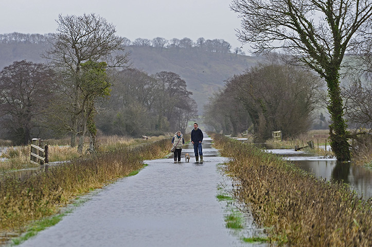 Uk flooding continues: Flooded road to Launcherleigh Glastonbury