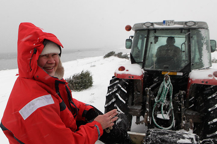 Living in a freezer: Rita Koppel sits in the trailer