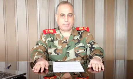 Syrian General Abdelaziz Jassim al-Shalal, making a statement for his defection