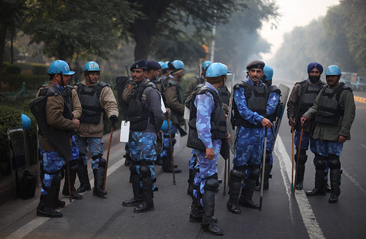 India: Indian anti-riot personnel stand guard