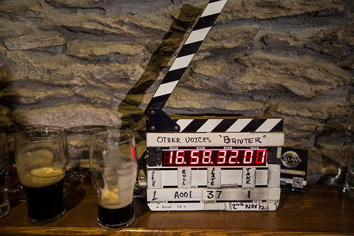 Other Voices: A clapper board rests on the side with a vouple of pints of Guinness