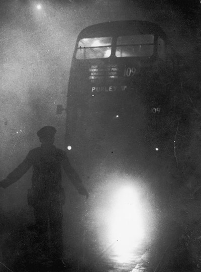 1952 smog crisis: Bus In Smog