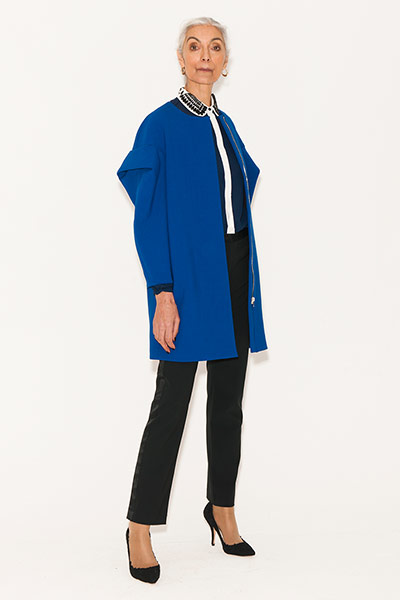 All Ages: Coats: Pam wears coat, by MSGM, MyWardrobe. Shirt, Marks & Spencer. Trousers, Acne