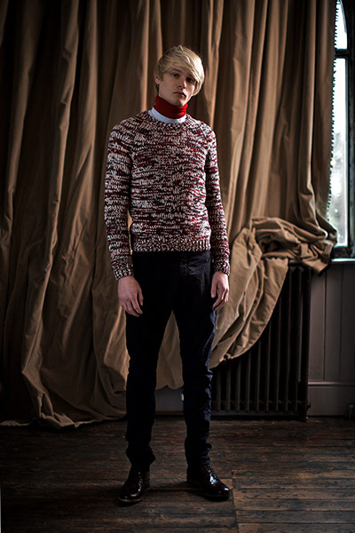 Fashion: mens jumpers: Jumper, by Sandro. Shirt, by Lanvin, ln-cc. Trousers, by Lanvin, Mr Porter