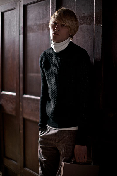 Fashion: mens jumpers: Jumper, by Raf Simons, Mr Porter. Roll neck, by Uniqlo. Trousers, Topman