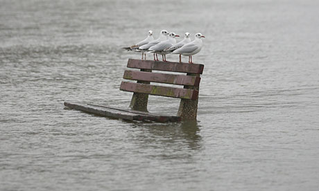 Flooded park bench in Pangbourne