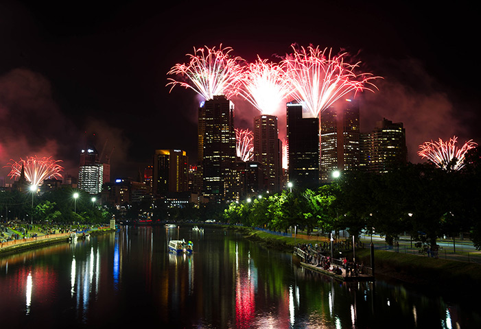 New year celebrations: fireworks on the banks of the Yarra River in Melbourne, Australia