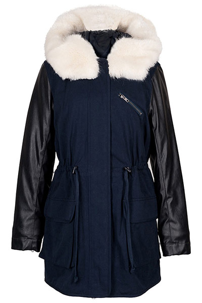 Winter warmers: Winter warmers Leather sleeve fur lined hood parka by French Connection