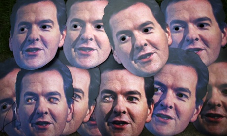 The many face of George Osborne. Masks depicting Chancellor George Osborne are used during a UNISON protest near Parliament in London. The Chancellor is giving his autumn statement later and is expected to say there is no miracle cure to the country economic crisis.