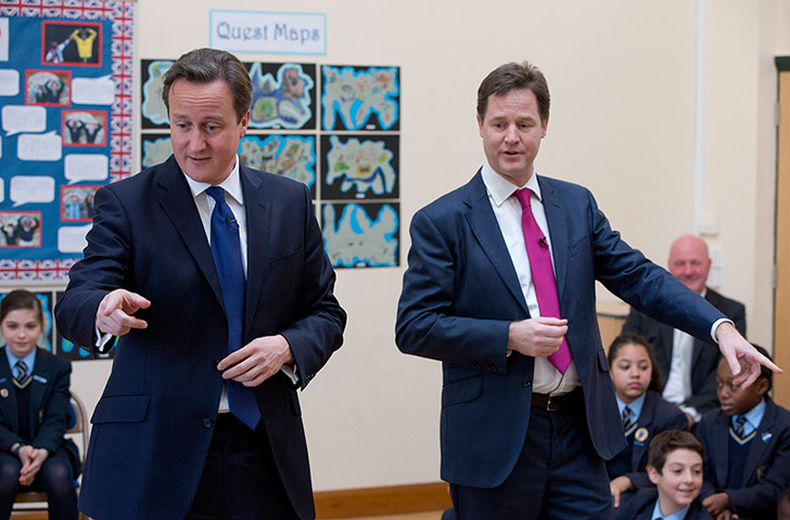 Comedy pictures: David Cameron and Nick Clegg visit Corpus Christi School in London