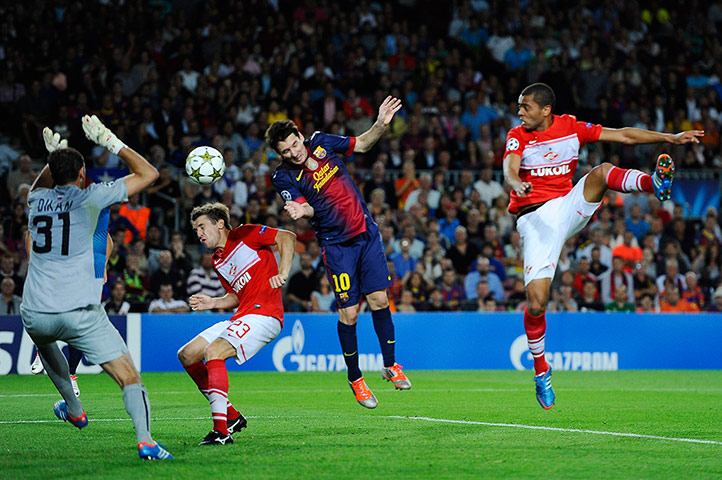 qualifiers: Barcelona's Lionel Messi scores against Spartak Moscow