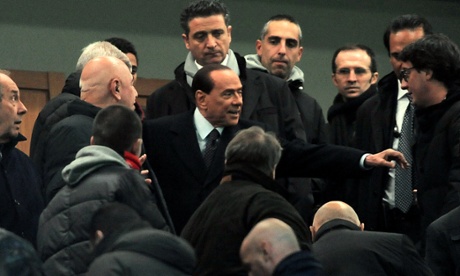 Silvio Berlusconi watches AC Milan vs Zenit St Petersburg at the Champions League on Tuesday.