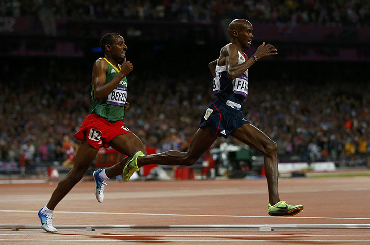 Mo Farah - In Pictures: Britain's Mo Farah runs alongside Ethiopia's Tariku Bekele 