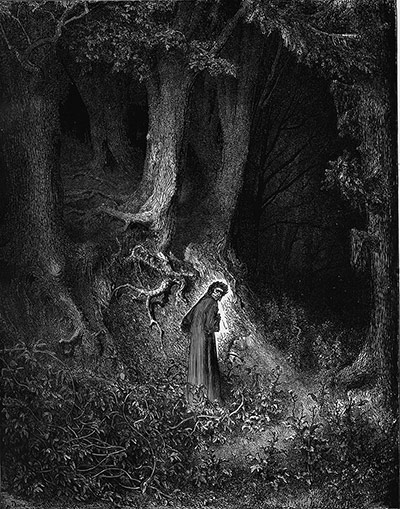 Illustrations: Gustave Dore illustration from the beginning of Dante's Divine Comedy 