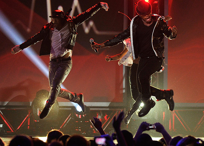 Week in music: Ne-Yo with his dancers at The Grammy nominations in Nashville on 5 December