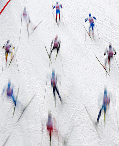 24 hours: Skiers compete during the men's team sprint cross-country