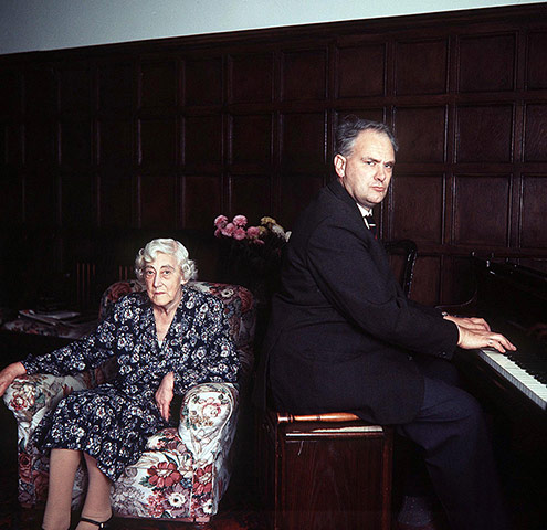 Patrick Moore plays the piano at home with his mother Gertrude in 1970