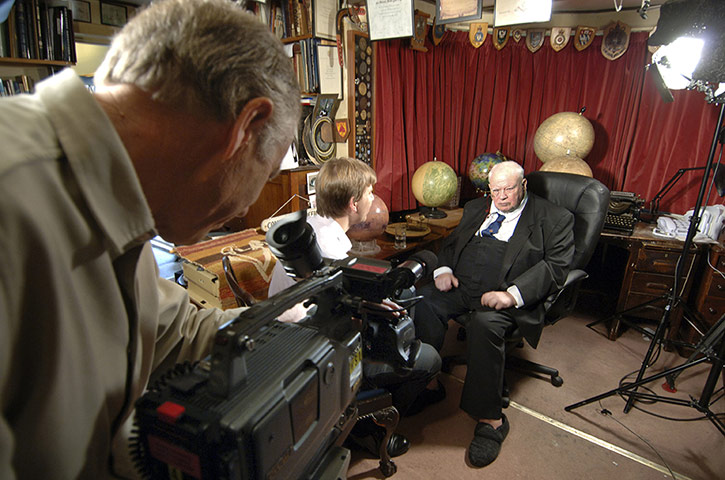 The Sky at Night being recorded for the 650th time at Patrick Moore's home in Selsey, West Sussex