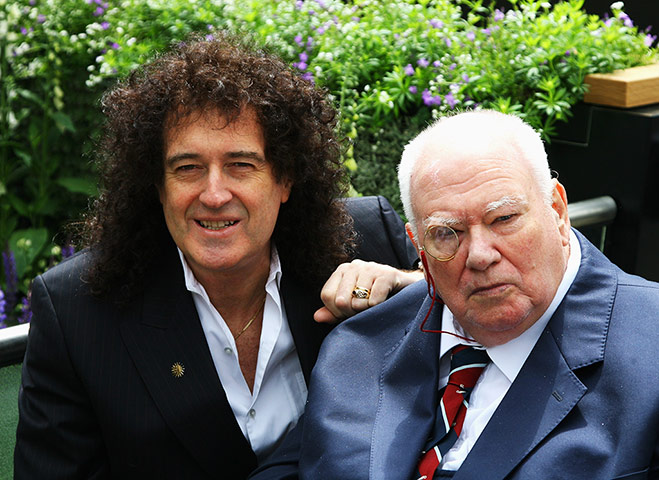 Patrick Moore with Brian May at the 2008 Chelsea Flower Show
