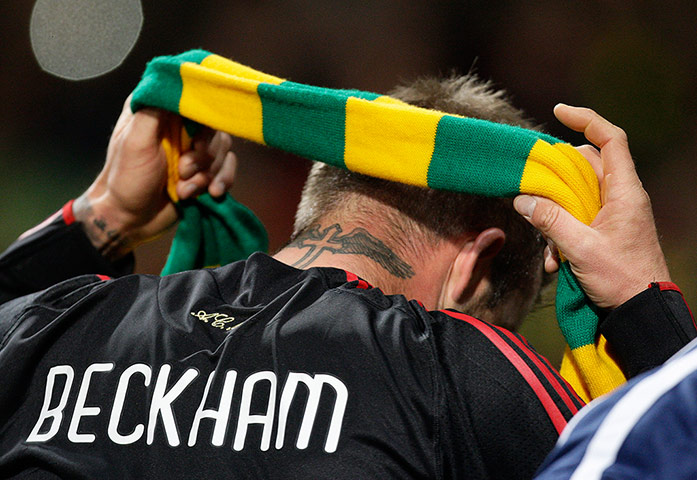 On pitch protests: David Beckham anti Glazer protest