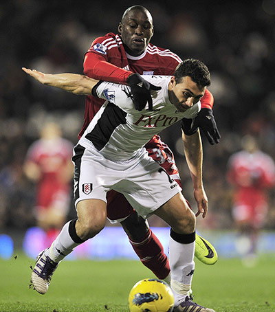 Wed Premier League: Fulham's Stephen Kelly and West Bromwich Albion's Marc-Antoine Fortune