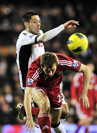 Premier League Wednesday: Fulham's Clint Dempsey vies with West Bromwich Albion's Gareth McAuley