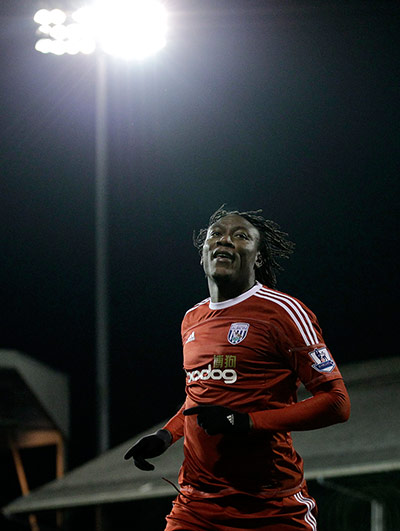 Premier League Wednesday: Somen Tchoyi celebrates scoring for West Bromwich Albion against Fulham