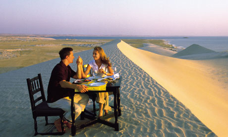A Valentine's Day meal on a sand dune