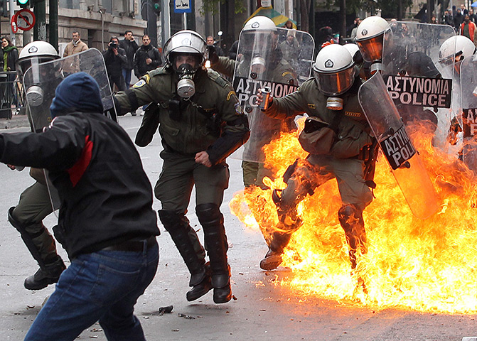 Strikes in Greece: Protesters clash with riot police during the general strike protest