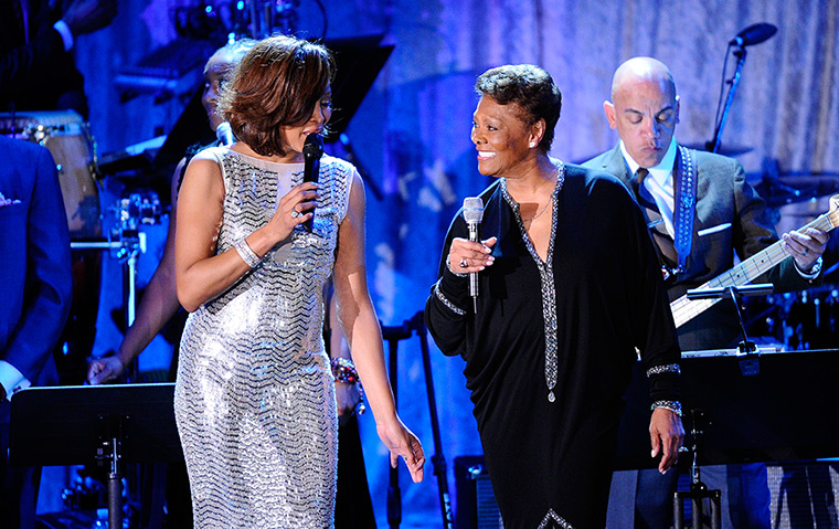 Whitney Houston obit: 2011: Whitney Houston and Dionne Warwick perform at the Pre-GRAMMY Gala