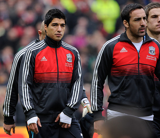 United v Liverpool: Pensive looking Suarez before kick-off against Manchester United