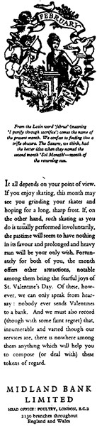 Valentine's day archive: 1957 Midland Bank valentines ad in Guardian