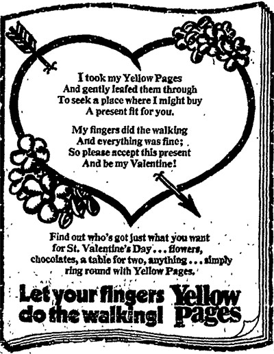Valentine's day archive: 1973 Yellow Pages advert in Guardian