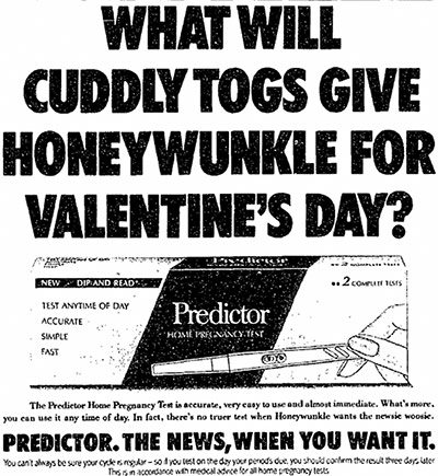 Valentine's day archive: valentine's day pregnancy test advert 1993