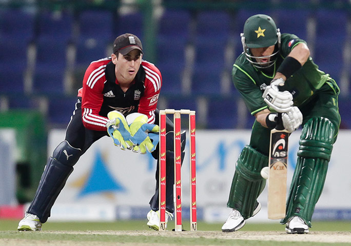 First ODI: Pakistan's Misbah Ul Haq misses the ball and is dismissed LBW