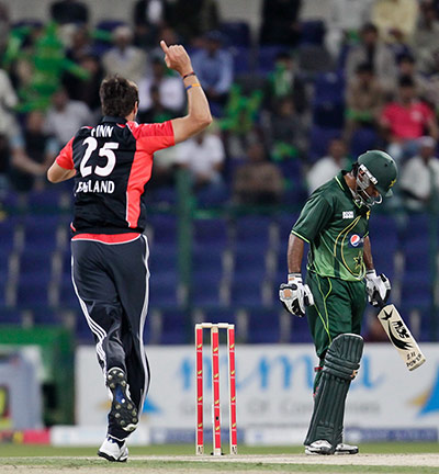 First ODI: England's Steven Finn takes the wicket of Pakistan's Mohammad Hafeez