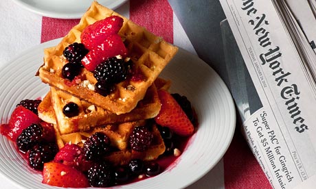 American sour cream hazelnut waffles and warm berries