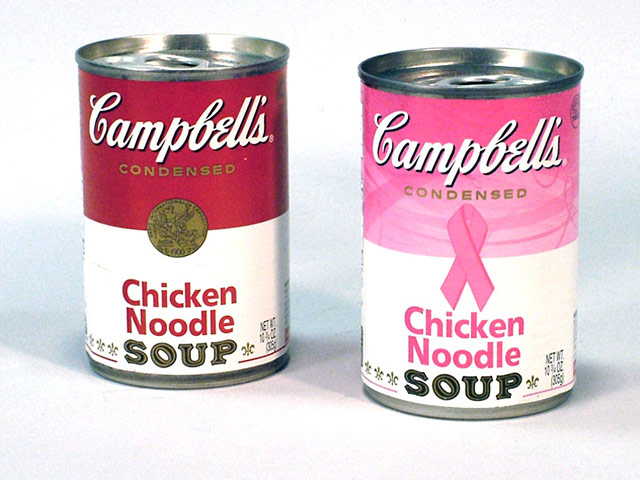 Breast cancer products: Krogers pink tag Campbells soup