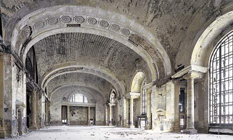 Photograph of dilapidated interior of Michigan Station in Detroit by Yves Marchand and Romain Meffre