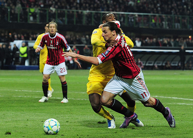 Champions League Wed: Johan Djourou fouls Zlatan Ibrahimovic and gives away a penalty