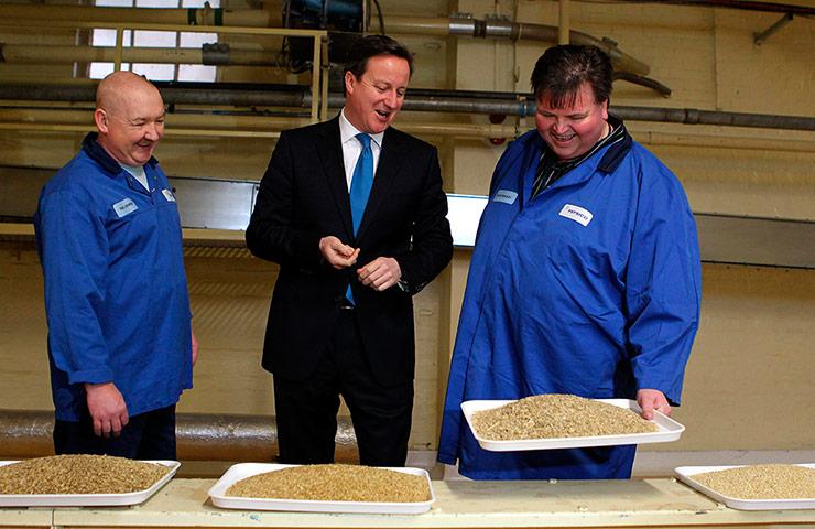 Cameron: David Cameron visits Quaker oats factory