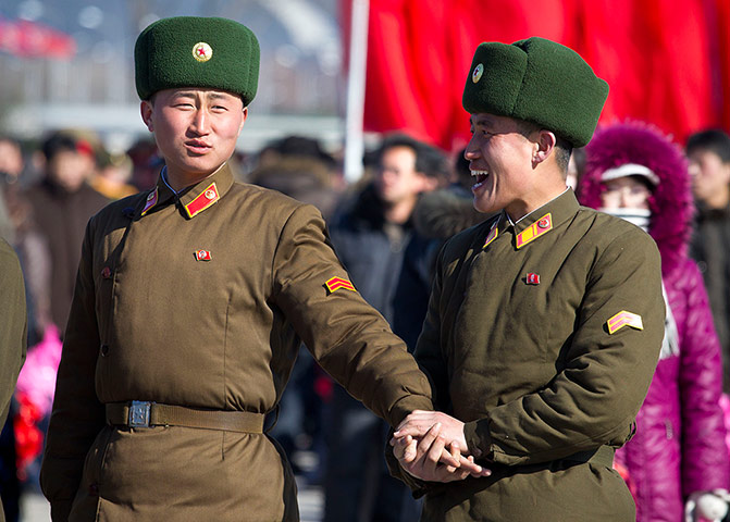 North Korea: North Korea soldiers laugh