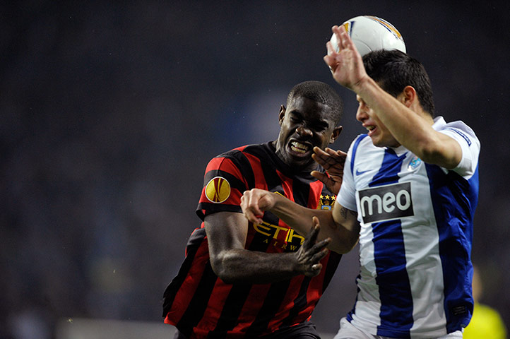 Porto v City: Manchester City's Micah Richards challenges FC Porto's James Rodriguez